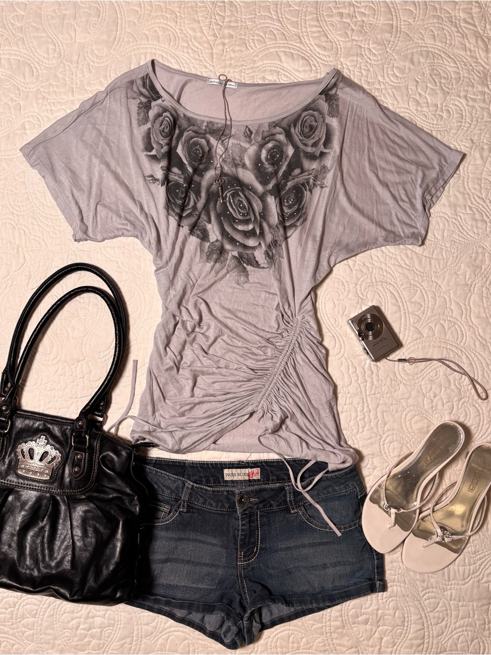 Y2K Short Sleeve Floral Ruched Tee